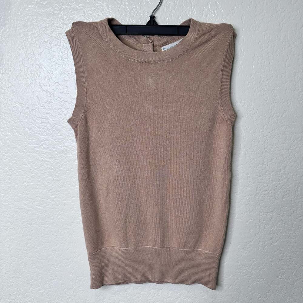 Knit Sweater Tank Top Tan Button Back - XXS/XS/0/2